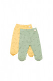 Cumpara ieftin Set 2 pantalonasi cu botosei Printed, BabyCosy, 50% modal+50% bumbac, Lamaie/Verde (Marime: 0-3 Luni)