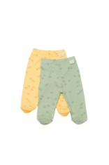 Set 2 pantalonasi cu botosei Printed, BabyCosy, 50% modal+50% bumbac, Lamaie/Verde (Marime: 0-3 Luni)