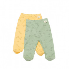 Set 2 pantalonasi cu botosei Printed, BabyCosy, 50% modal+50% bumbac, Lamaie/Verde (Marime: 6-9 luni)