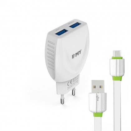 Incarcator Retea EMY MY-221 (14446) 2xUSB 2,4A + Cablu de Date Micro USB