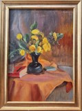 Aurel BORDENACHE (1902-1987)-Natură statică cu păpădii, pictură ulei (1962)