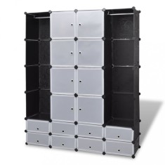 Dulap modular cu 18 compartimente alb ?i negru 37x146x180,5 cm foto