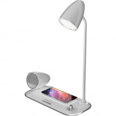 Incarcator wireless si lampa birou Tellur Nostalgia, 15W, Boxa Bluetooth 5W, Alb