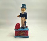 Pusculita Mecanica din Fonta UNCLE SAM functioneaza Bank anii &#039; 40 decor inedit porcusor monede