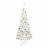 Set brad de Crăciun artificial cu LED-uri/globuri alb 240 cm L