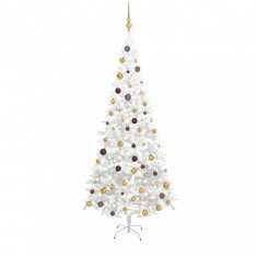 Set brad de Crăciun artificial cu LED-uri/globuri alb 240 cm L