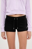 Juicy Couture pantaloni scurți BOOTY SHORT culoarea negru, cu imprimeu, high waist, JCWHS225303