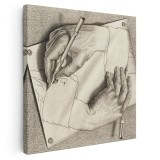 Tablou litografie Maini desenand de Escher 2052 Tablou canvas pe panza CU RAMA 80x80 cm