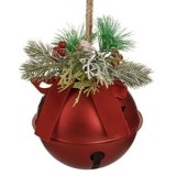 Clopot Decorativ de Craciun roșu mat cu ramura berries, CMCLASS
