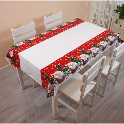 Fata de masa dreptunghiulara, PVC, imprimeu Mos Craciun cu iepuras, potrivit pentru Craciun, utilizare multipla, 180 x 108 cm foto