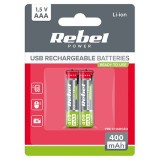 Acumulatori AAA Li-Ion 400 mAh cu USB-C, blister 2 buc, Rebel