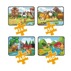 Set 4 Puzzle Viața la Ferma, De la 24 la 60 Piese, Educatie prin Joaca
