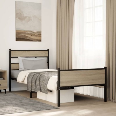 vidaXL Cadru pat fără saltea, stejar sonoma 75x190 cm lemn prelucrat 4017280 foto