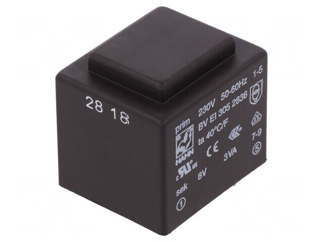 Transformator &Icirc;ncapsulat 3VA 230VAC 8V 375mA PCB