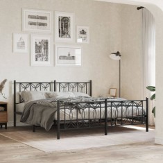 Cadru pat fără saltea, tăblie de picioare negru 180x200cm metal
