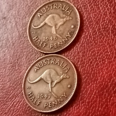 Lot 2 monede Australia: Half penny 1946 + 1947 [poze]