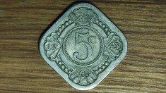 Surinam Suriname / Curacao - exceptie numismatica rara - 5 cents 1943 - an unic de batere - vezi descrierea - impecabila !