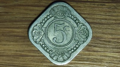 Surinam Suriname / Curacao - exceptie numismatica rara - 5 cents 1943 - an unic de batere - vezi descrierea - impecabila ! foto