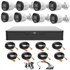 Kit supraveghere UNIVIEW cu 8 camere 5 Megapixeli Lumina Alba 40m Microfon, DVR 8 Megapixeli, Accesorii incluse SafetyGuard Surveillance