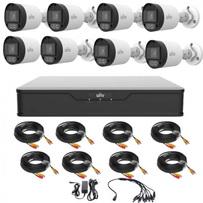 Kit supraveghere UNIVIEW cu 8 camere 5 Megapixeli Lumina Alba 40m Microfon, DVR 8 Megapixeli, Accesorii incluse SafetyGuard Surveillance foto