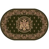 Covor Oval Model Bisericesc Lotos 15077-310, Imprimeu cu Vultur Bicefal, Marime 100 x 200 cm, Verde, Inaltime Fir 8 mm, Antialergic, Polipropilena, Ma