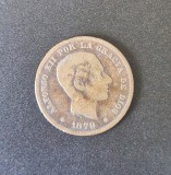 Spania 5 Centimos 1879 moneda din bronz km # 674