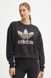 Adidas Originals hanorac de bumbac Leopard Sweat femei, culoarea negru, cu imprimeu, IW8480