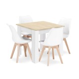 Set masa pentru sufragerie/living + 4 scaune Mark alb, Artool, lemn, stejar sonoma si alb, 80x80x75 cm GartenVIP DiyLine
