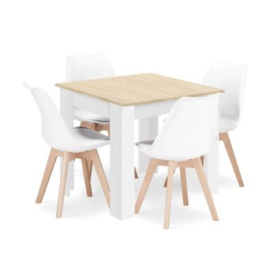 Set masa pentru sufragerie/living + 4 scaune Mark alb, Artool, lemn, stejar sonoma si alb, 80x80x75 cm foto