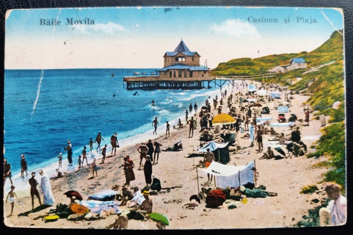 Constanta Baile Movila Techirgiol 1931 - printata, color, foarte animata, circulata la Iasi