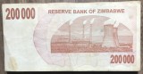 (ORIX) Bancnota Zimbabwe 200.000 Dolari 2007 - Colecție / Hiperinflație / Centrala Hwange
