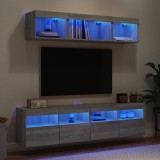 vidaXL Unități de perete TV cu LED-uri, 5 piese, gri sonoma, lemn