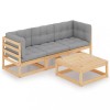 Set mobilier de gradina cu perne, 4 piese, lemn masiv de pin