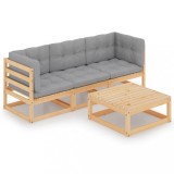 Set mobilier de gradina cu perne, 4 piese, lemn masiv de pin