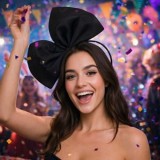 Bentita cu funda mare din satin, neagra, CMCLASS