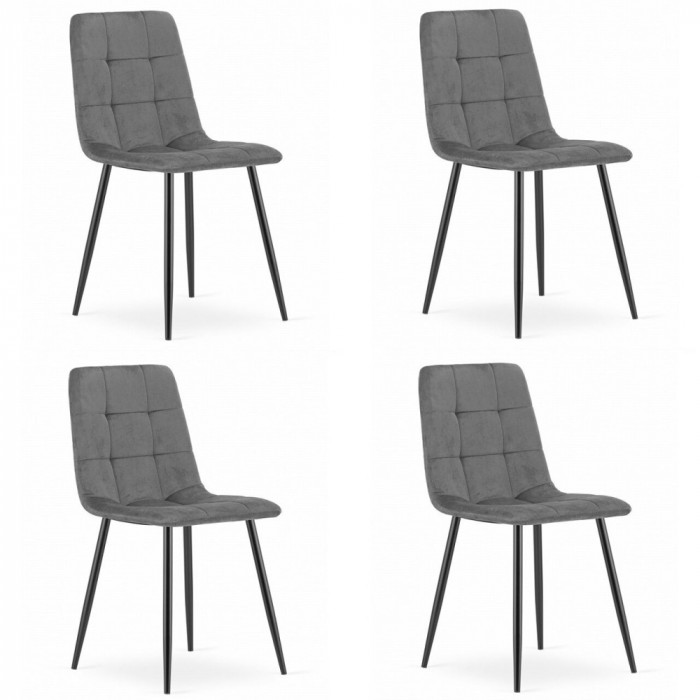 Set 4 scaune bucatarie/living, Artool, Kara, catifea, metal, gri si negru, 44.5x50.5x87 cm
