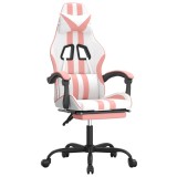Cumpara ieftin Scaun de gaming cu suport picioare, alb/roz, piele ecologica