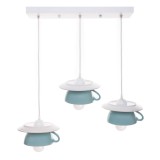 Lustra Deco Republic &bdquo;Afternoon tea triple crazy&rdquo;,E27, 3x60W, cesti si farfurii ceramice, bleu turquoise