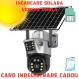 Camera Supraveghere Gri DUBLA 2 Ecrane Diferite cu Panou Solar si Cartela SIM,