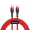 CABLU alimentare si date Baseus Cafule, Fast Charging Data Cable pt. smartphone, USB Type-C la USB Type-C 3A / 60W, braided, 2m, rosu &quot;CATKLF-H09&quot; (ti