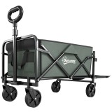 Outsunny Cărucior Pliabil de Grădină de 72l cu Deschidere Posterioară, Roți, Buzunare și M&acirc;ner, 114x46x65-92 cm, Verde | Aosom Romania