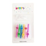 Set 6 lumanari cu inimioare, flippy, happy birthday, multicolor