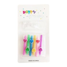 Set 6 lumanari cu inimioare, flippy, happy birthday, multicolor