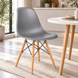 Cumpara ieftin Scaun bucatarie si dining, stil nordic, gri, picioare din lemn natur, structura metalica, maxim 120 kg