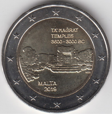 moneda 2 euro comemorativa MALTA 2019_Templul Hagrat, UNC foto