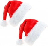 Set de 2 caciuli pentru Mos Craciun PAPU, textil, rosu/alb, 45 x 32 cm