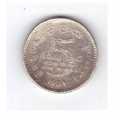 Moneda Sri Lanka 5 rupees 1984, stare relativ buna, curata