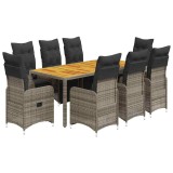 Cumpara ieftin Set bistro de gradina cu perne, 9 piese, gri, poliratan
