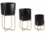 Cumpara ieftin Set 3 ghivece flori metal negru auriu 30x54.5 cm, 24x42.5 cm, 19x31 cm
