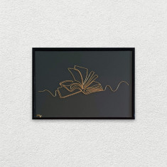 Carte, tablou sculptura din fir continuu de sarma placata cu aur, 22x31cm